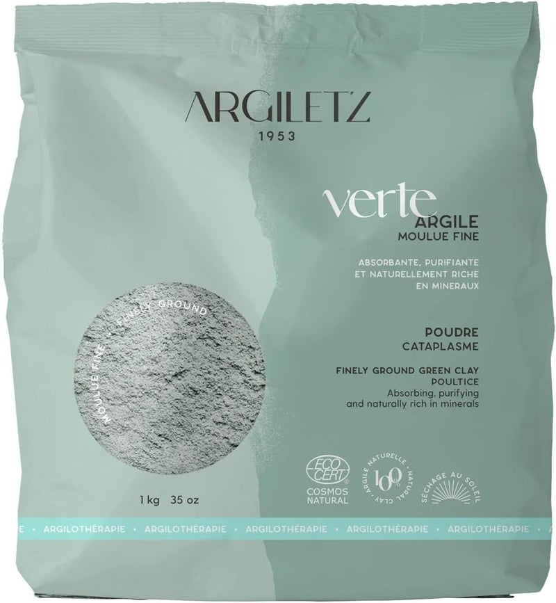 Argiletz Green Clay Surfine - 1kg (2.2lb) Pure French Illite Clay for Hair and Body Applications